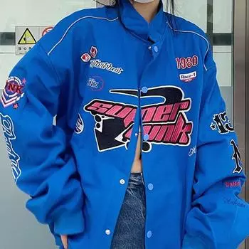 Флисовая американская жареная уличная бейсбольная майка женская гоночная майка утолщенная зимняя европейская и американская новая мода флисовый свитер S синий