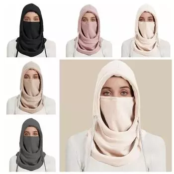 Флисовая балаклава на шнурке, однотонная кепка-пуловер, повседневная маска с капюшоном, шапки-бини для активного отдыха розовый