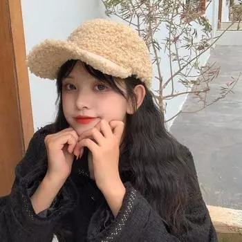 Флисовая кепка Тедди однотонная универсальная ретро утолщенная теплая бейсболка из овечьей шерсти детская осенне-зимняя универсальная кепка с круглым лицом M56-58cm чёрный