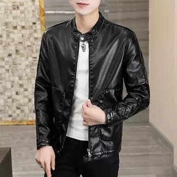Флисовая кожаная куртка мужская куртка модный бренд осень и зима новый pu локомотив мужская одежда красивая кожаная куртка M