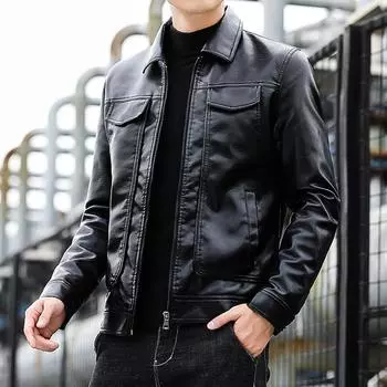Флисовая кожаная куртка мужская модная брендовая осень и зима новая корейская версия модная повседневная кожаная куртка мужская теплая куртка на одежде M