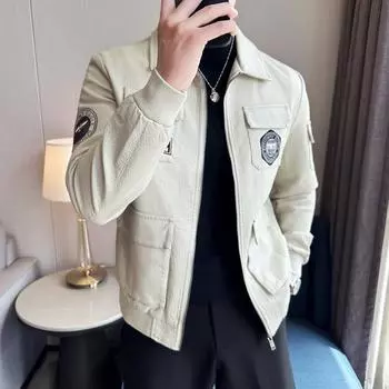 Флисовая кожаная куртка мужская зимняя новая куртка с лацканами модная брендовая локомотивная одежда кожаная куртка термокуртка M чёрный