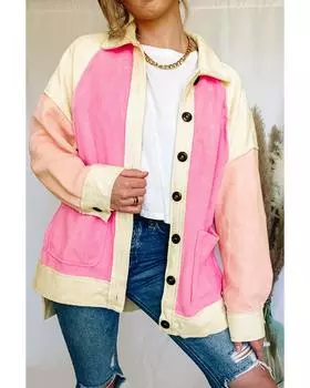 Флисовая куртка Azura Exchange Rose Color Block Patchwork High Low M ярко-розовый