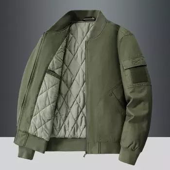 Флисовая куртка-бомбер мужская весенне-осенняя хлопковая стираная американская бейсбольная свободная повседневная куртка M чёрный