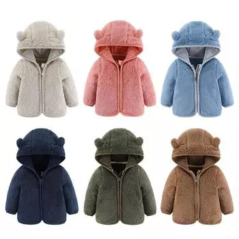 Флисовая куртка для малышей, пальто с ушками, куртка с капюшоном на молнии в стиле забавного медведя 70