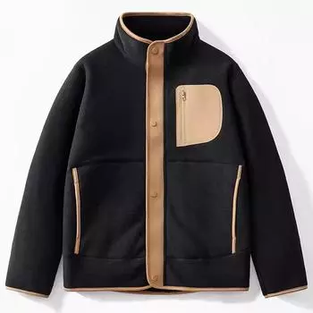 Флисовая куртка для мужчин на осень и зиму с утолщенным флисом для сохранения тепла. Флисовая куртка с воротником-стойкой из овечьей шерсти XXXXL чёрный