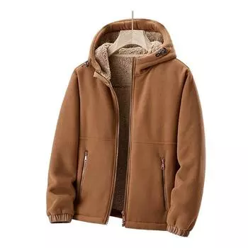 Флисовая куртка для мужчин, осенне-зимняя хлопковая куртка, кардиган с толстой шерстью и куртка с капюшоном из овечьей шерсти XXXXXL чёрный