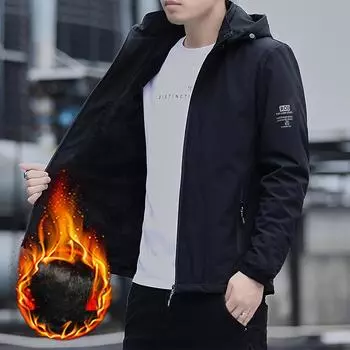 Флисовая куртка куртка мужская толстая осень и зима утолщенный теплый тренчкот спортивный повседневный съемный капюшон мужской M