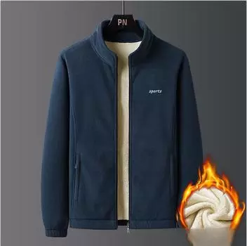 Флисовая куртка мужская куртка осень-зима воротник-стойка для мужчин среднего и пожилого возраста бархатный утолщенный кардиган большой размер хлопковое пальто для мужчин L