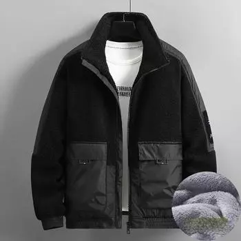Флисовая куртка мужская зимняя Thcik теплая флисовая куртка пальто размера плюс 12XL модная повседневная флисовая куртка мужская 12XL чёрный