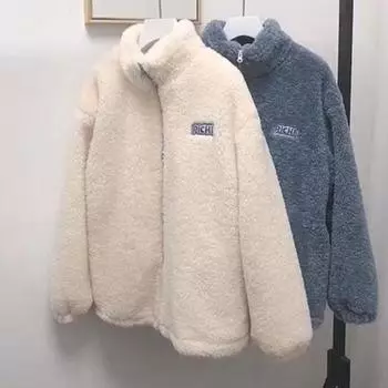 Флисовая куртка на молнии из ягненка, свободный воротник-стойка, женский свитшот больших размеров L абрикосовый