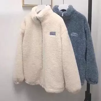 Флисовая куртка на молнии из ягненка, свободный воротник-стойка, женский свитшот больших размеров M абрикосовый