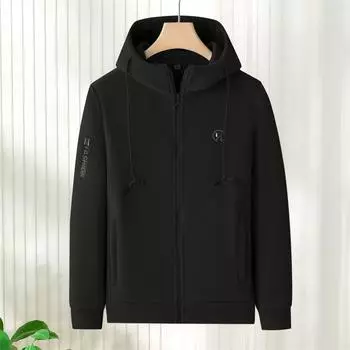 Флисовая куртка на весну и осень, женская теплая куртка с капюшоном для отдыха на открытом воздухе, модный топ для людей среднего возраста XXXXXL чёрный