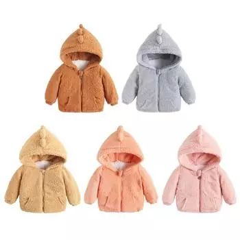 Флисовая куртка с капюшоном для маленьких девочек и мальчиков 1-5 лет, зимняя теплая верхняя одежда, плюшевое пальто на молнии 80