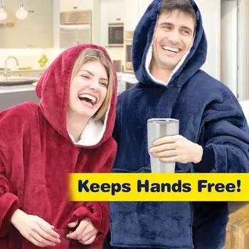 Флисовая куртка с капюшоном Lazy Blanket, утолщенное одеяло для телевизора, пижама с капюшоном Lazy Blanket из полиэстерового материала 80X112cm синий