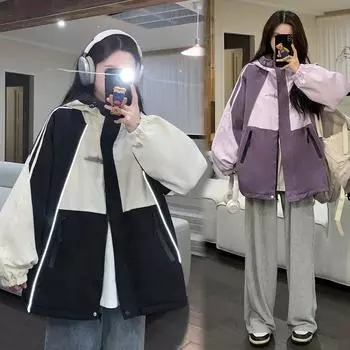 Флисовая куртка женская куртка осень-зима новая студенческая свободная модная брендовая повседневная куртка с капюшоном из хлопка утолщенная S 80-47.5 kg