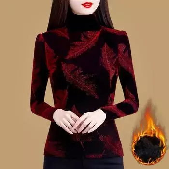 Флисовая нижняя рубашка, женская осенне-зимняя футболка с высоким воротником и длинными рукавами, универсальный топ с длинными рукавами XXL