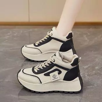 Флисовая обувь для папы, женская, новинка 2024 года, на осень и зиму, универсальная обувь на платформе с высоким берцем, универсальная повседневная спортивная обувь 35