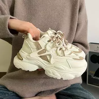 Флисовая обувь для папы, женская зимняя новая студенческая универсальная спортивная обувь, женская платформа, увеличивающая рост, модная обувь G 35 бежевый