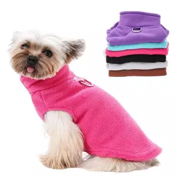 Флисовая одежда для собак, осенне-зимнее теплое пальто, куртка для маленьких и средних собак, жилет для кошек и чихуахуа с D-образным кольцом, свитер для щенков, костюм для домашних животных XS фиолетовый