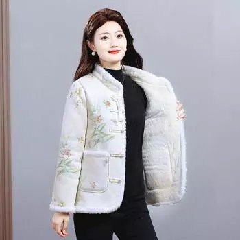Флисовая одежда для женщин среднего возраста, матерей, этнический стиль, иностранный стиль, теплая, популярная куртка с хлопковой подкладкой XL