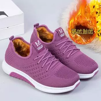 Флисовая повседневная зимняя теплая нескользящая обувь для мам, спортивная обувь, женская обувь из хлопка с мягкой подошвой, обувь из старой пекинской ткани, женская обувь из хлопка 35 красный