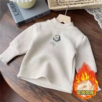 Флисовая рубашка для девочек, в стиле колледжа для маленьких девочек, конфетного цвета, с полосками из осенних и зимних цветов, с длинными рукавами, утолщенный топ, модный. 80cm recommended height about 70cm розовый