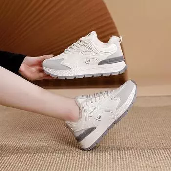 Флисовая спортивная обувь женская зимняя новая маленькая белая обувь универсальная повседневная теплая беговая хлопковая обувь AD 35 серый