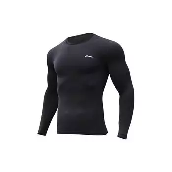 Флисовая теплая облегающая спортивная одежда с принтом логотипа Li Ning, мужские топы черного цвета YUDT069-1 XXXL