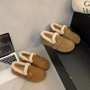 Флисовая теплая обувь Doudou из хлопка с одной педалью женская осенне-зимняя обувь напрямую от производителя ретро универсальная мягкая подошва удобная обувь 35 хаки