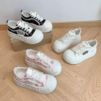 Флисовая термообработанная парусиновая обувь женская 2024 осень и зима новинка универсальная студенческая кампусная ветровая маленькая ароматная ветровая белая обувь 35