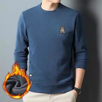 Флисовая толстовка для мужчин, зимняя, новый стиль, круглый вырез, модная мужская футболка, утолщенная флисовая рубашка M