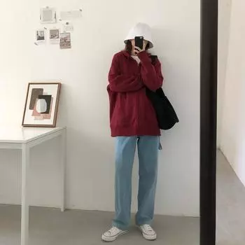 Флисовая толстовка с капюшоном, однотонный свитер, женская одежда 2024 года, свободное универсальное повседневное теплое толстое пальто на молнии M серый