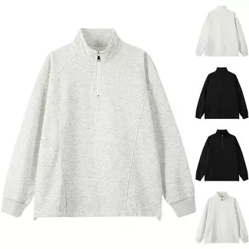 Флисовая толстовка с воротником-стойкой и полумолнией, модный повседневный спортивный топ L чёрный