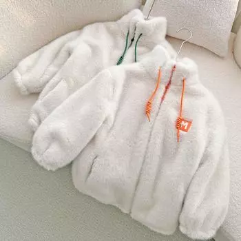 Флисовая утепленная куртка для мальчиков и девочек, осень и зима, новый свитер с искусственным мехом, воротник-стойка, куртка с хлопковой подкладкой, детская теплая куртка с хлопковой подкладкой 90cm