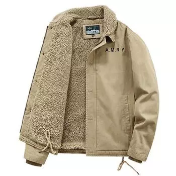Флисовая утолщенная хлопковая куртка мужская зимняя военная летная куртка с лацканами из овечьего флиса M хаки