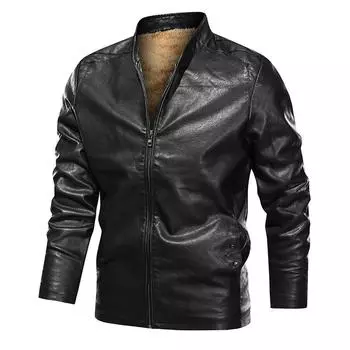 Флисовая утолщенная кожаная куртка мужская тонкая весна и осень высококачественная красивая куртка из искусственной кожи верх M