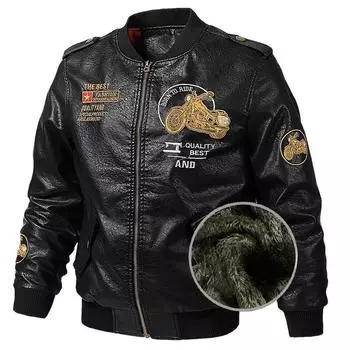 Флисовая утолщенная куртка из искусственной кожи для мужчин, утолщенная мужская одежда с хлопковой подкладкой и мотоциклетная одежда для мужчин M коричневый