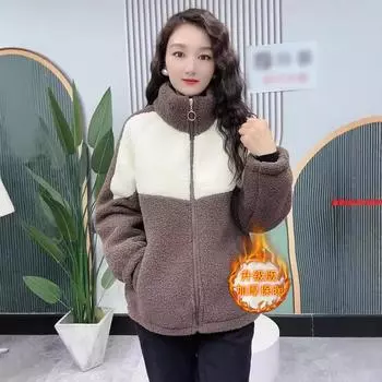 Флисовая утолщенная куртка из овечьей шерсти женская хлопковая одежда женская зимняя новая иностранная модель уменьшающая возраст маленькая теплая женская верхняя часть M авокадо