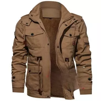 Флисовая утолщенная куртка средней и длинной длины, стираная, хлопковая одежда M хаки