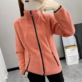 Флисовая женская уличная куртка осень-зима плюс бархатный утолщенный двухсторонний флисовый свитер Polar Fleece с воротником-стойкой, теплая куртка XXXXL красный