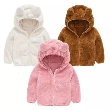 Флисовое детское пальто, однотонная плюшевая куртка с капюшоном для девочек, осенне-зимние теплые хлопковые пальто для мальчиков, милая детская одежда, верхняя одежда 80 белый