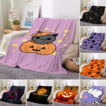 Флисовое одеяло с 3D принтом тыквы в стиле Хэллоуина, портативное, трикотажное, можно стирать в стиральной машине, максимально расслабляющее, антистатическое, пушистое, подходит для использования в любое время года
