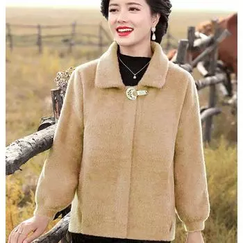 Флисовое пальто с имитацией норки, женский кардиган, осень/зима 2022, свободный корейский короткий вязаный кардиган, однотонное пальто с длинными рукавами, женское