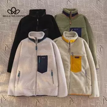 Флисовое пальто в американском стиле для улицы, мужское и женское утолщенное двустороннее флисовое пальто на флисовой подкладке из овечьего флиса, модная куртка, верхнее пальто XS хаки