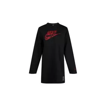 Флисовое платье Nike Sportswear с круглым вырезом и длинным рукавом, женские платья, черное CU3661-010 XL
