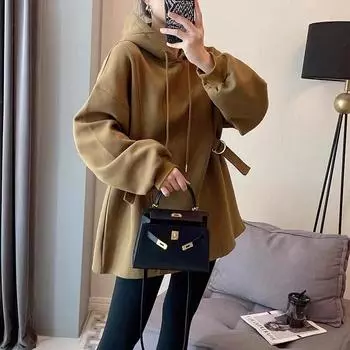 Флисовое утолщенное платье женские европейские товары новый свитер средней и длинной длины женский дизайнерский топ M чёрный