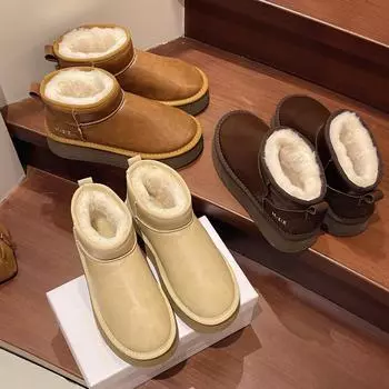 Флисовые блестящие зимние ботинки на толстой подошве женские зимние ботинки цвета земли 2024 года короткие ботинки модный стиль 35 темно-коричневого