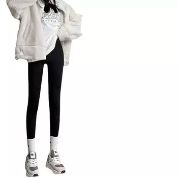 Флисовые брюки-акула женские леггинсы с высокой талией осенне-зимние утепленные тонкие брюки для йоги Барби M чёрный