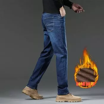 Флисовые джинсы, мужской стиль, свободные прямые штаны, большой размер, папин наряд, повседневные деловые брюки 30 кислотные зеленого